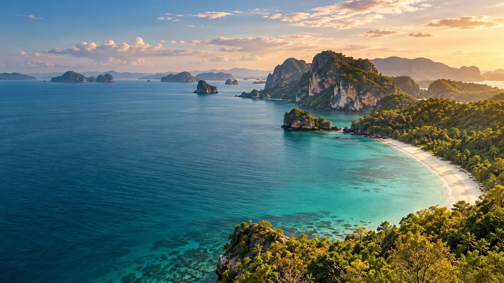 A tropical bay at sunrise